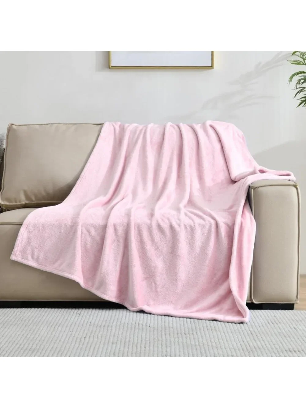 Cozy Lightweight Flannel Fleece Throw Blanket, Soft All-Season Pink 50x60